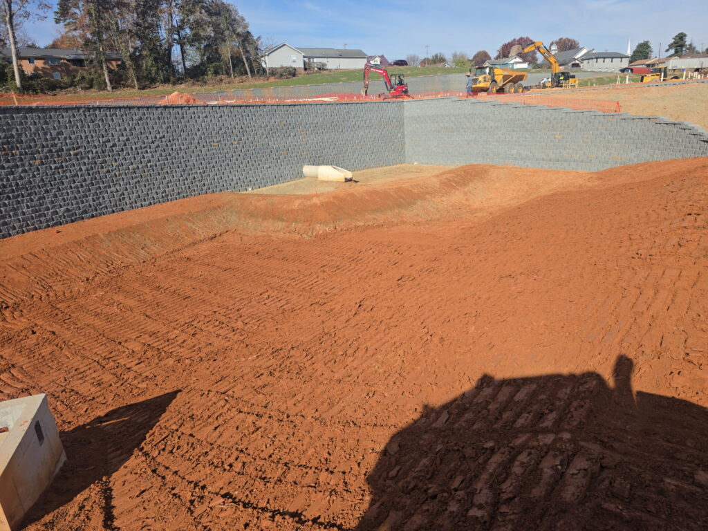 pond with retaining wall
